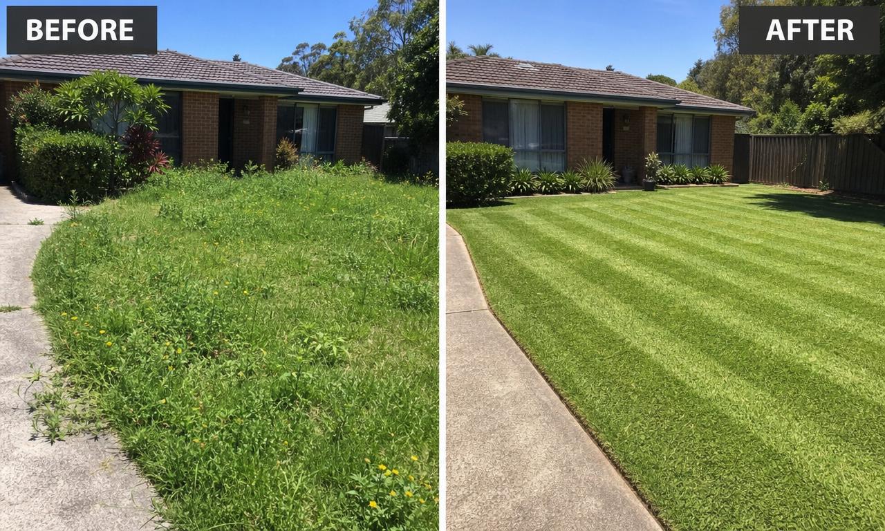Lawn mowing — before and after